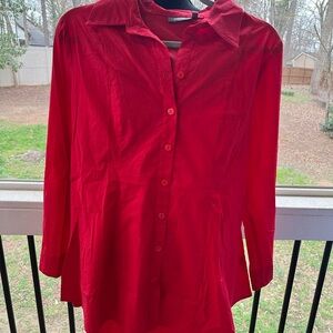 Neiman Marcus Bright Red Long Sleeve Button-Down Shirt